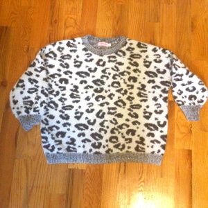 Soft and Stretchy White and Grey Leopard Print Sweater